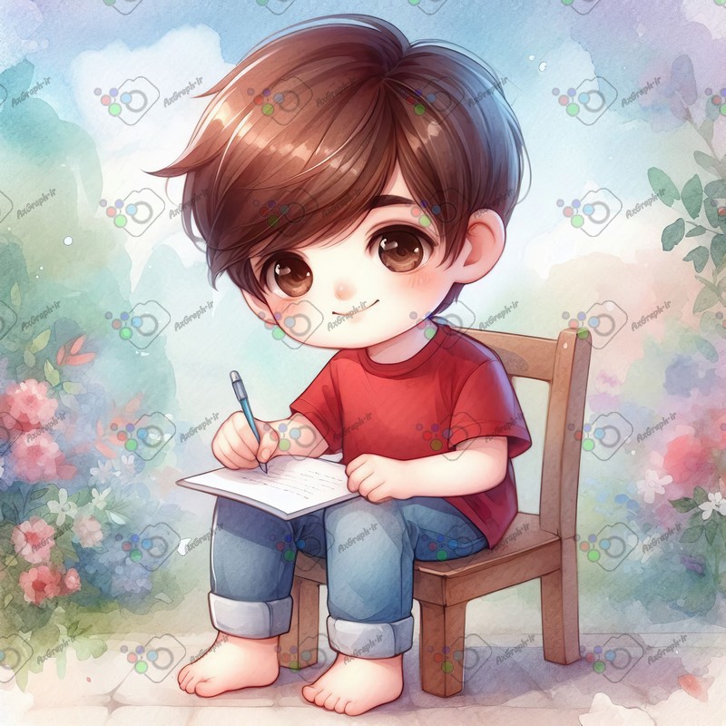 بک گراند کودکانه پسربچه در حال نوشتن-کد 44449(ویژه عکس گراف)
