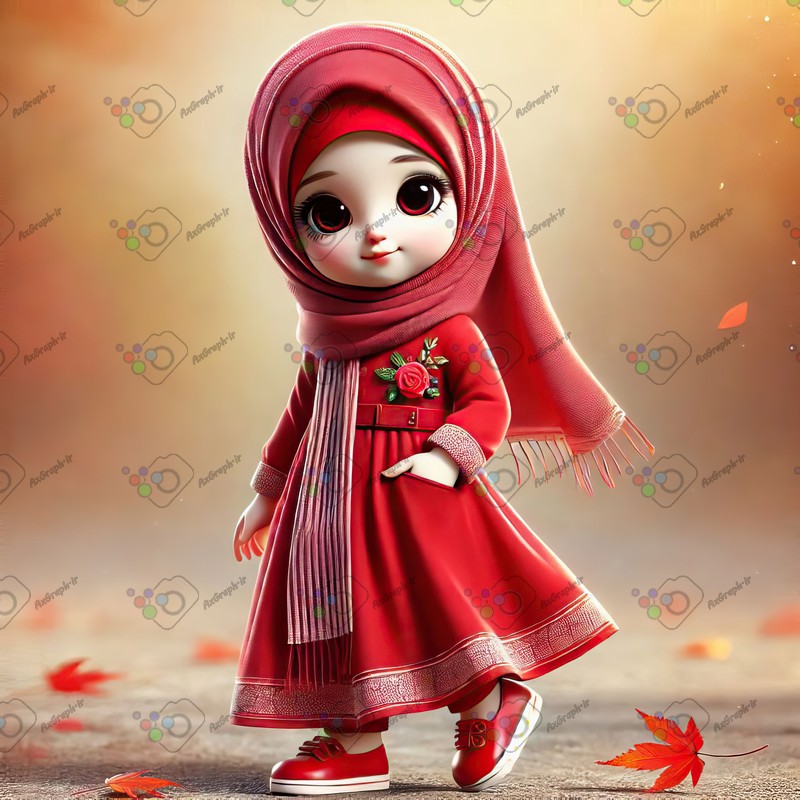 بک گراند کودکانه دختر بچه ناز با حجاب و برگ های پاییزی-کد 44557(ویژه عکس گراف)