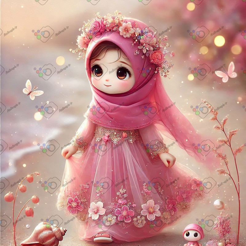 بک گراند کودکانه دختر ریزه میزه ناز با حجاب با پیراهن صورتی در حال قدم زدن-کد 44511(ویژه عکس گراف)