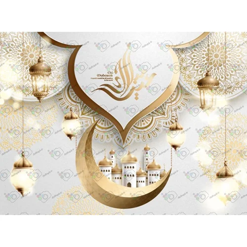 دانلود وکتور ماه مبارک رمضان با طرح ماه و فانوس و موتیف شمسه و مسجد-کد 10291