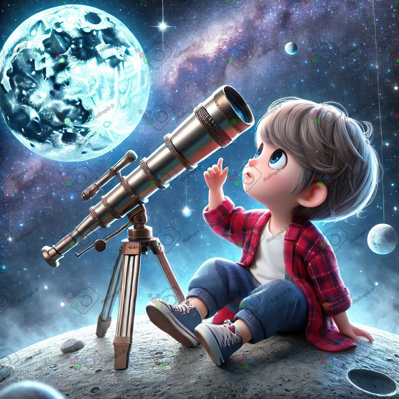 بک گراند کودکانه پسربچه با مزه و تلسکوپ-کد 44502(ویژه عکس گراف)