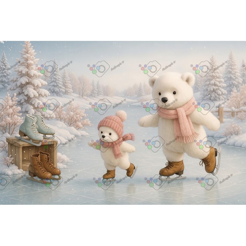 بک دراپ کودک تم خرس قطبی اسکیت باز-کد 55432(ویژه عکس گراف)