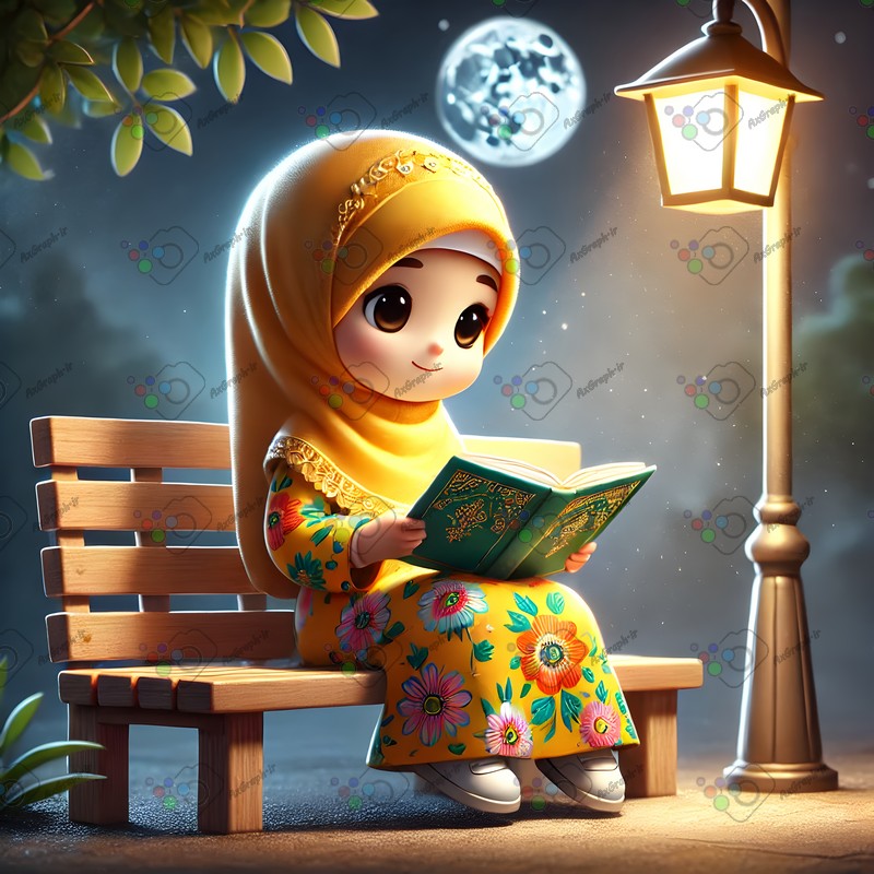 بک گراند کودکانه دختربچه ناز با حجاب در حال مطالعه-کد 44620(ویژه عکس گراف)