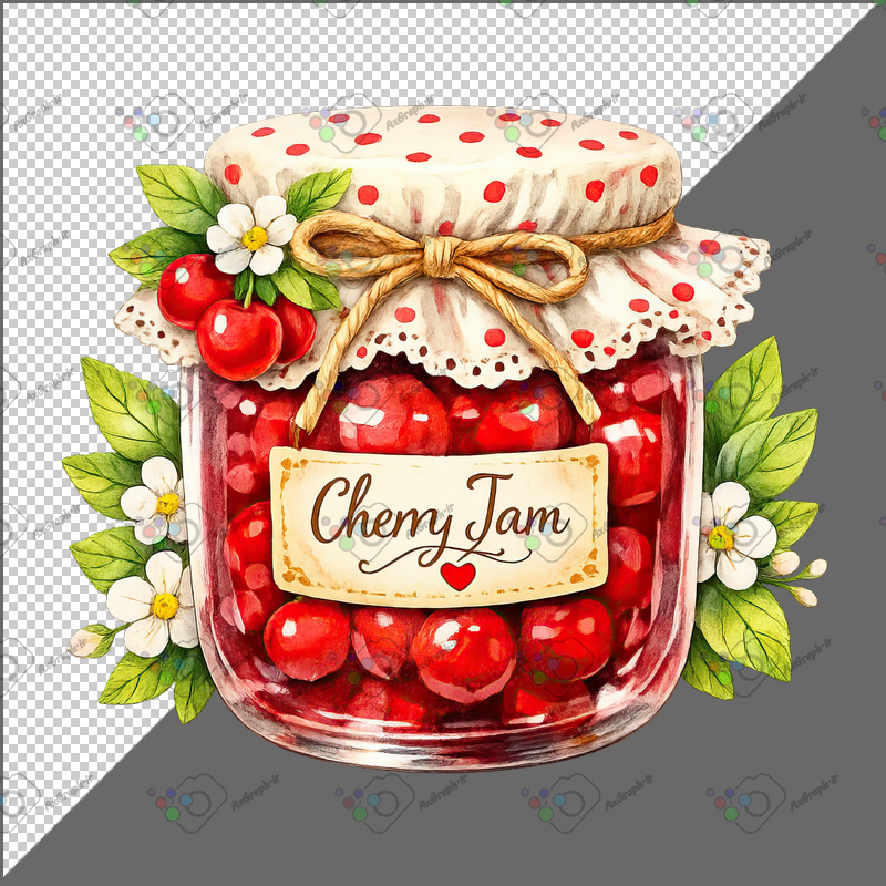 طرح برچسب فانتزی شیشه مربای آلبالو-کد 70169(ویژه عکس گراف)