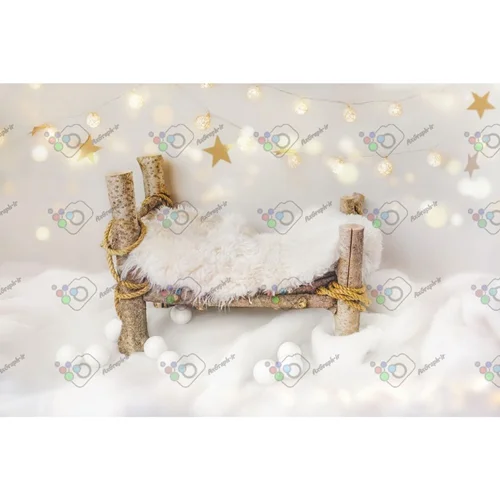 بک دراپ نوزاد تخت خواب چوب درختی و ستاره طلایی-کد 5425