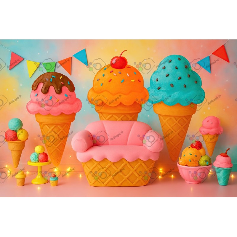 بک دراپ کودک مبل تم بستنی-کد 55442(ویژه عکس گراف)