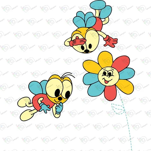 دانلود وکتور کارتونی زنبور و گل رنگارنگ -کد 10012