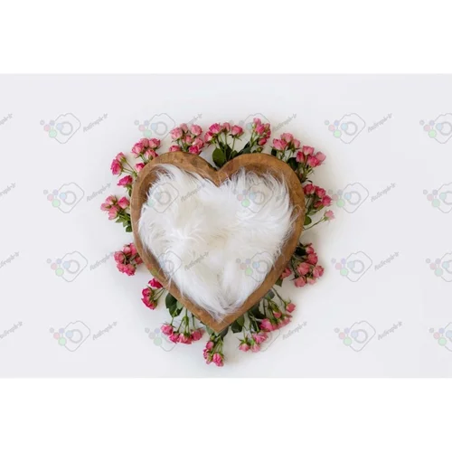 بک دراپ نوزاد قلب چوبی و رزهای صورتی-کد 5121
