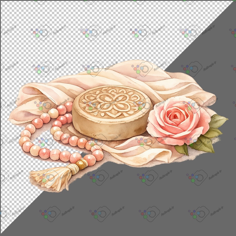 طرح برچسب مهر و تسبیح و گل رز-کد 70198(ویژه عکس گراف)