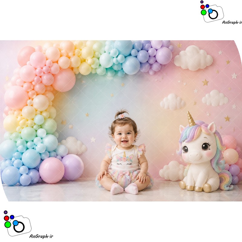 بک دراپ آتلیه کودک تم تک شاخ-کد 55536(ویژه عکس گراف)