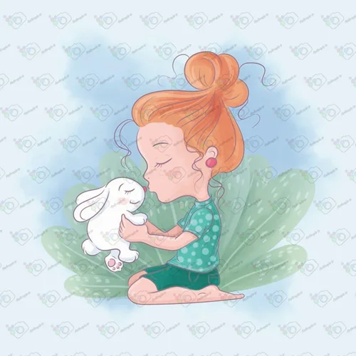 دانلود رایگان وکتور کودکانه دختر و خرگوش-کد 10433