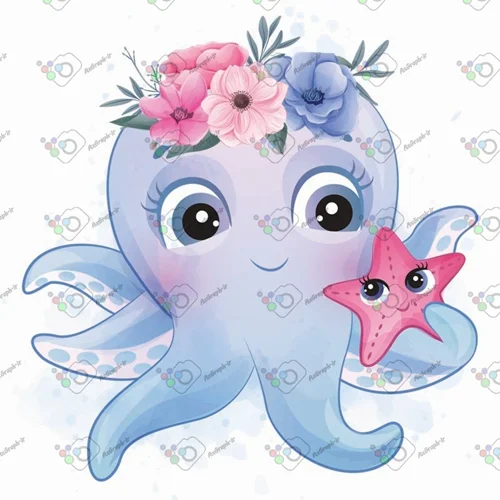وکتور کودکانه ستاره دریایی گل به سر-کد 11083