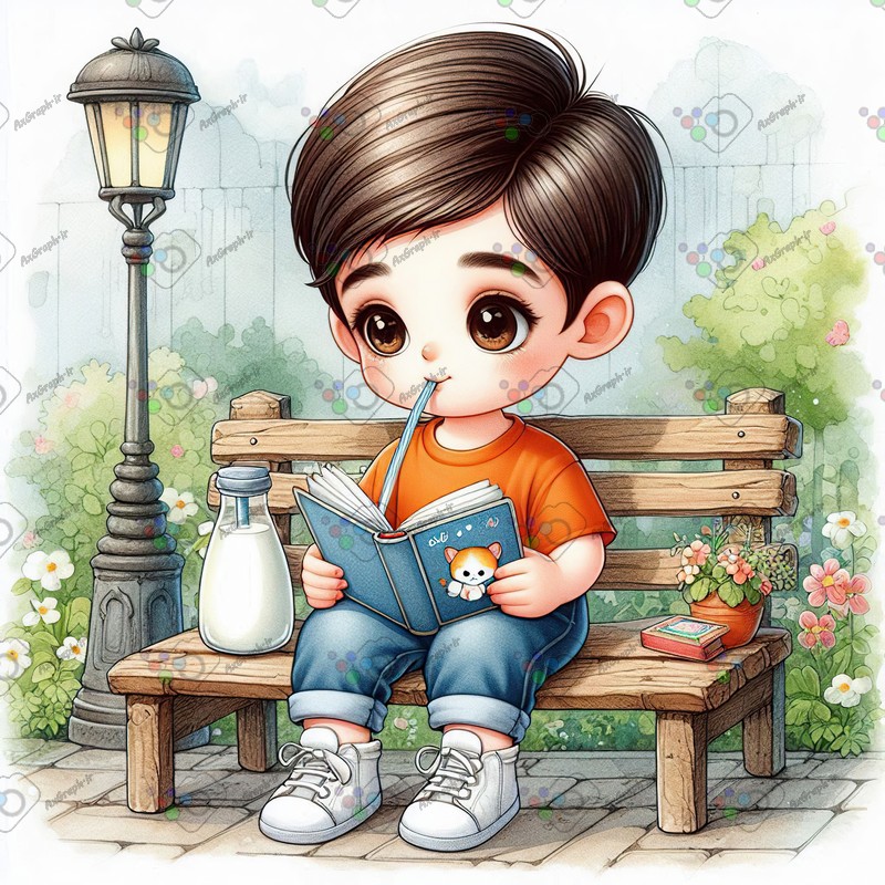 بک گراند کودکانه پسر کوچولوی حواس پرت در حال خواندن کتاب-کد 44477(ویژه عکس گراف)