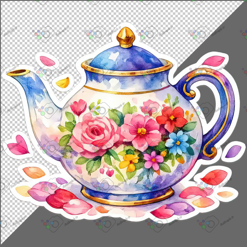 طرح برچسب فانتزی قوری گلدار-کد 70151(ویژه عکس گراف)