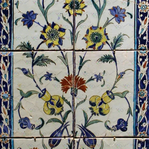 تصویر با کیفیت نمایی از کاشی کاری قدیمی با نقش گل و بوته -کد 30067