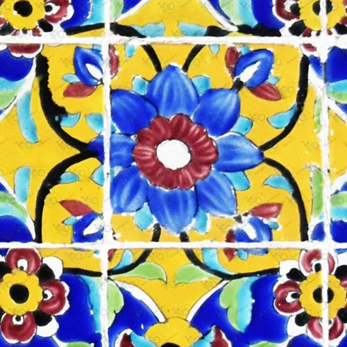 تصویر با کیفیت نمایی از کاشی کاری مسجد با نقش گل و بوته-کد 30061