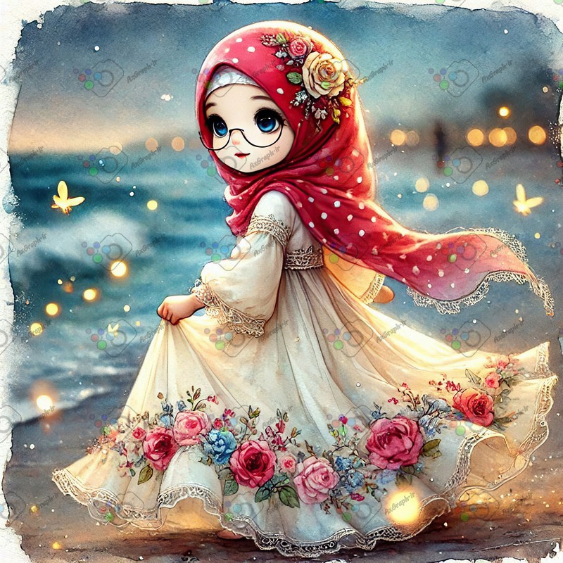 بک گراند کودکانه دختر ریزه میزه ناز با حجاب کنار دریا-کد 44526(ویژه عکس گراف)