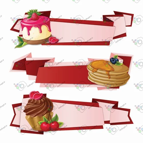 وکتور سه مدل کادر با طرح کیک و کاپ کیک و پنکیک-کد 11660