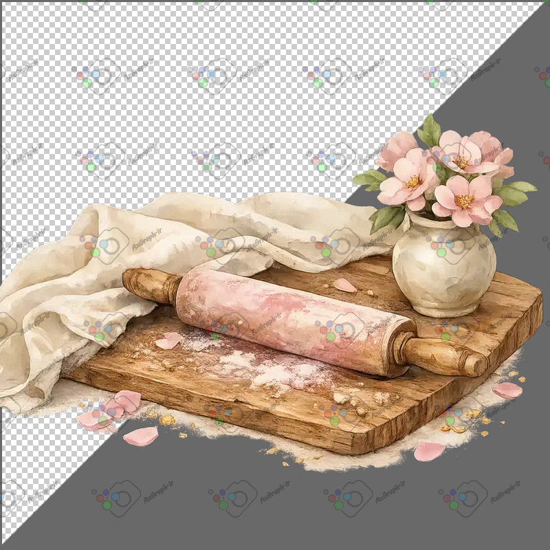 طرح برچسب فانتزی وردنه و تخته آشپزخانه و گلدان-کد 70216(ویژه عکس گراف)