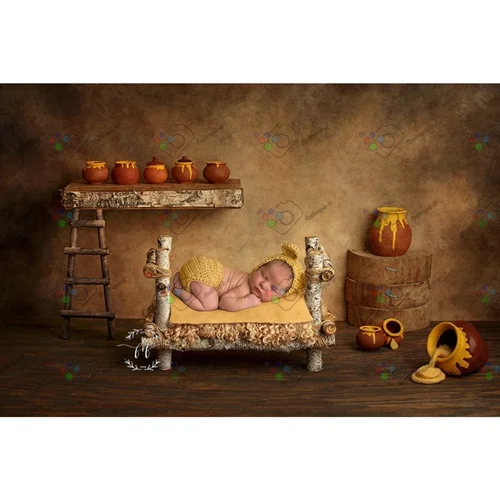 بک دراپ نوزاد تخت خواب چوب درختی و کوزه های عسل-کد 5390
