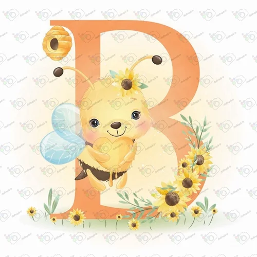 وکتور کودکانه زنبور عسل و حرف B-کد 10791