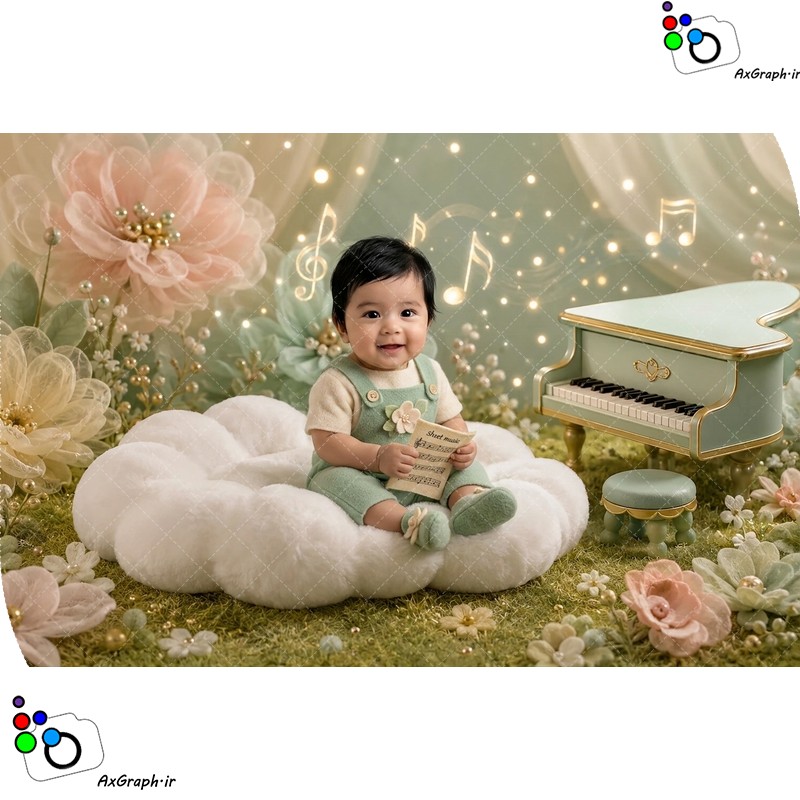 بک دراپ نوزاد پیانو در باغ گل-کد 55496(ویژه عکس گراف)