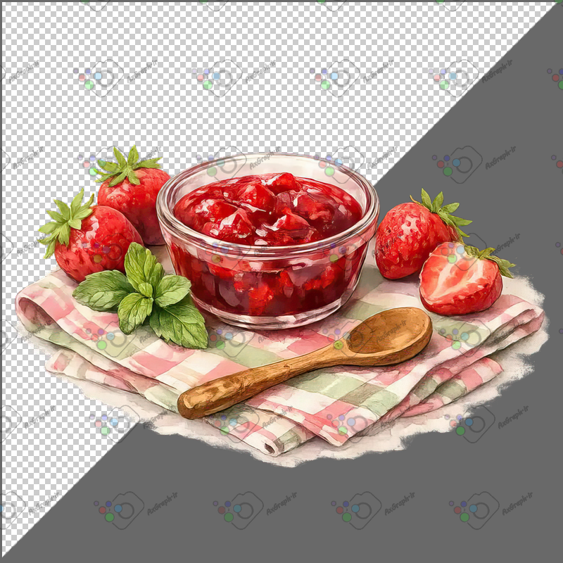 طرح برچسب فانتزی کاسه مربا و توت فرنگی-کد 70211(ویژه عکس گراف)