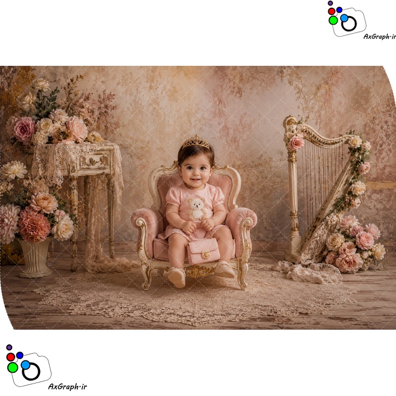 بک دراپ نوزاد و کودک پرنسس تم وینتیج-کد 55499(ویژه عکس گراف)