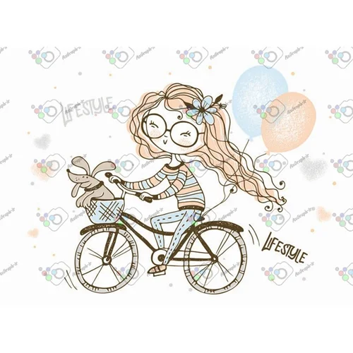 وکتور کودکانه دختر با نمک دوچرخه سوار-کد 11053