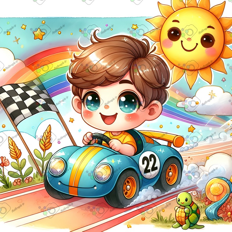 بک گراند کودکانه پسربچه با مزه در حال مسابقه ماشین سواری-کد 44599(ویژه عکس گراف)