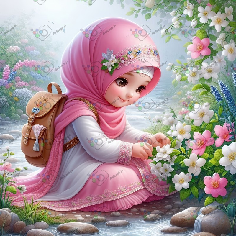 بک گراند کودکانه دختر بچه ناز با حجاب در باغ یاس-کد 44415(ویژه عکس گراف)