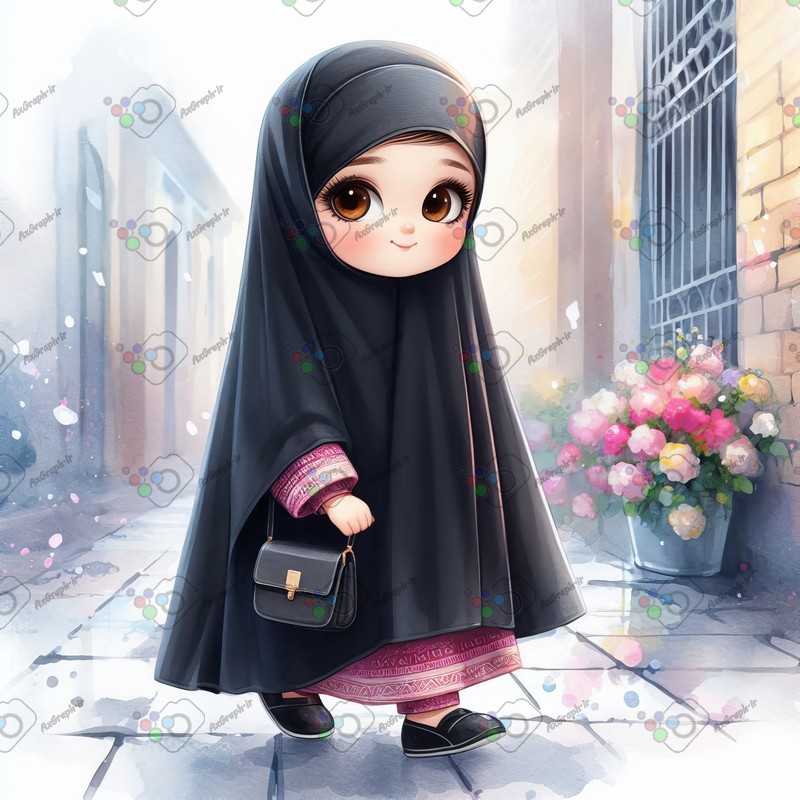 بک گراند کودکانه دختر کوچولوی ناز چادری در کوچه قدیمی-کد 44345(ویژه عکس گراف)