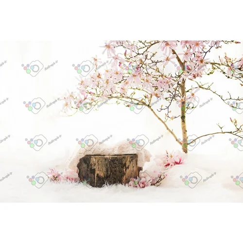 بک دراپ نوزاد کنده درخت و شکوفه های صورتی-کد 5802
